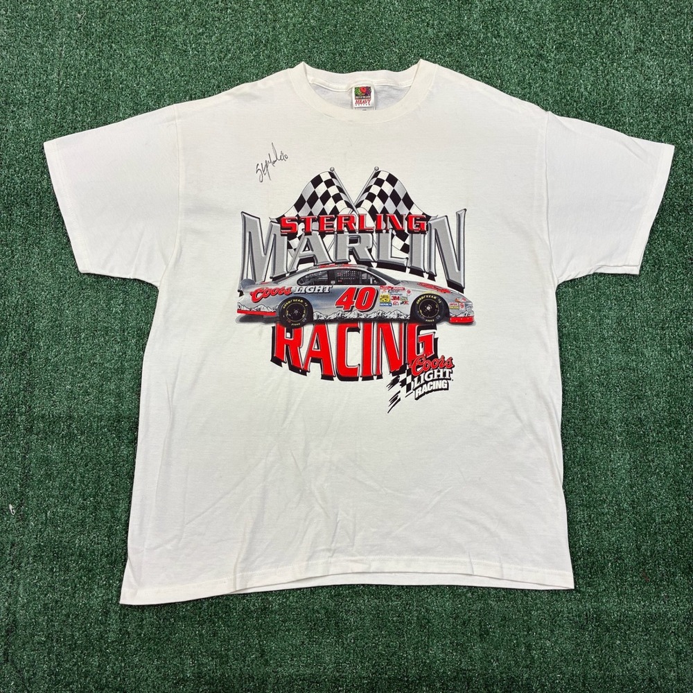 Vintage Signed Sterling Marlin Coors Light NASCAR Racing T-shirt